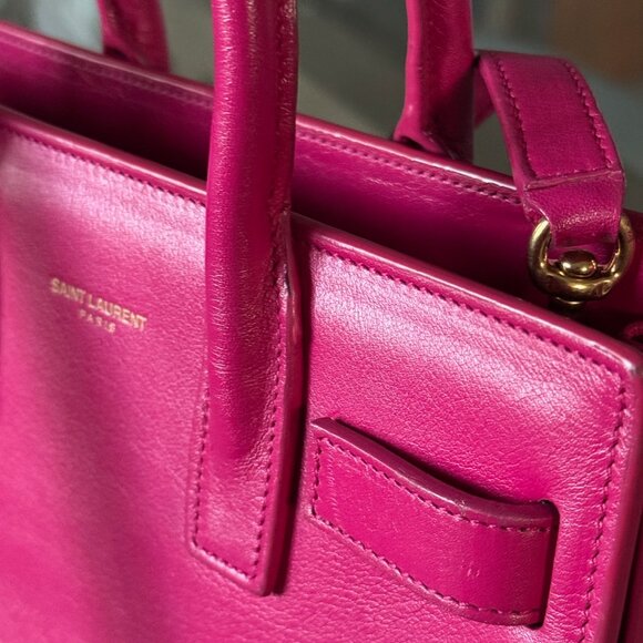 SAINT LAURENT LEATHER Sac de Jour Nano Pink W/Strap - Picture 12 of 12